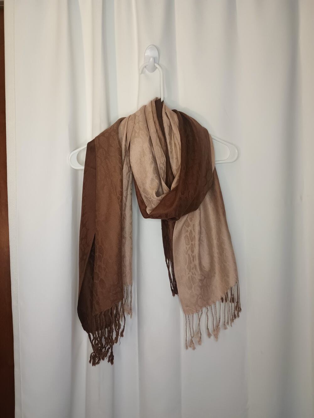 Pashmina Cashmere Scarf Shawl Wrap Fringe Brown Ombre Animal Print Luxury Cozy